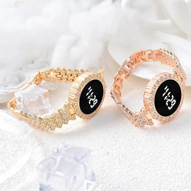 Digital Watch Gold Crystal Chain Strap for Women