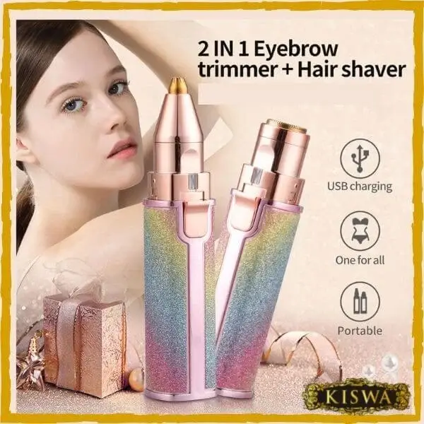 2in1 , Pop-Up Trimmer, Wet, Dry Shave, Shave Sensor, Pivoting Head, Waterproof, Floating Head, Battery Indicator, Rechargeable, Portable, Hypoallergenic, High Efficiency Unisex Eyebrows Hair Trimmer