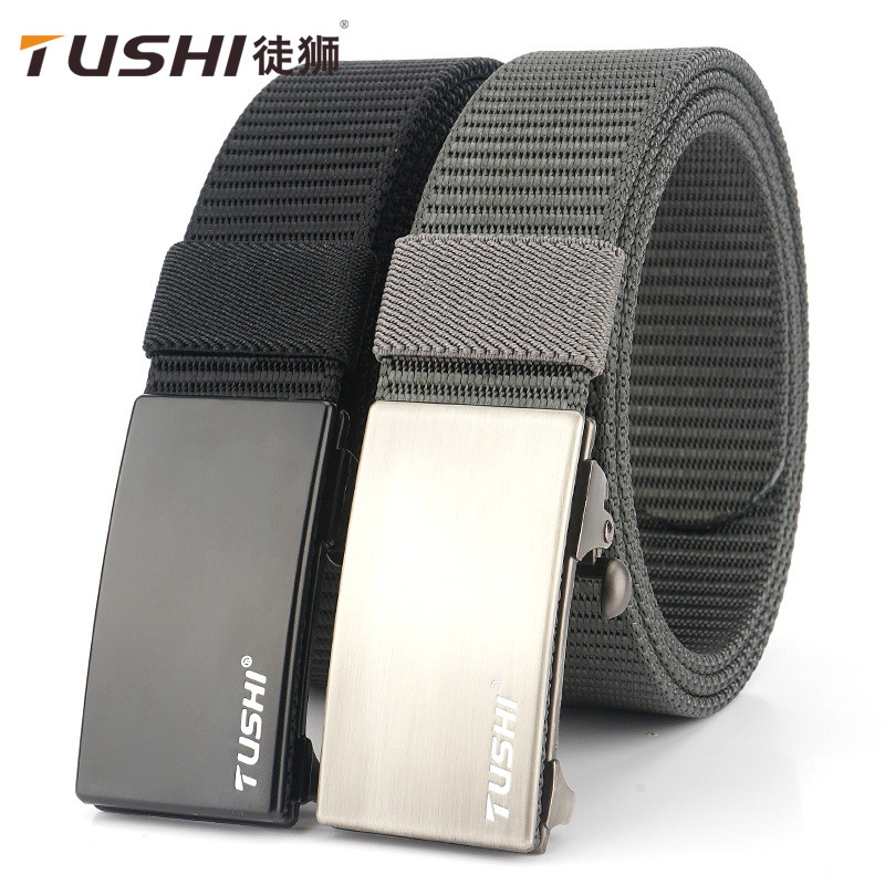 Men Nylon Automatic Buckle Belt Gray Black