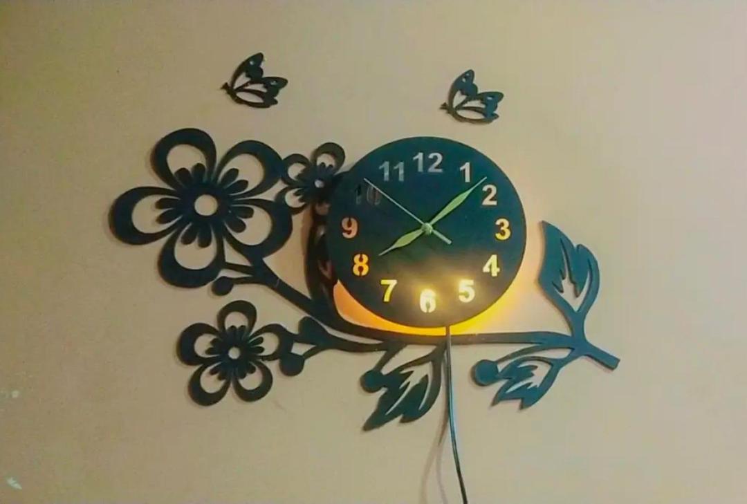 3D Flower Wooden Wall Clock With LED Light