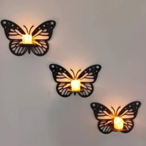 Butterfly Wall Shelves Set of 3 Black MDF Decorative Lighting