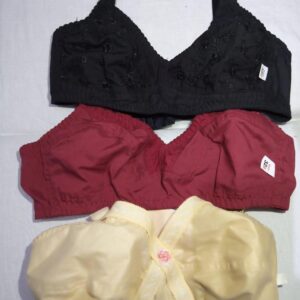 Cotton Bras Pack of 3 Embroidered Black Red Yellow