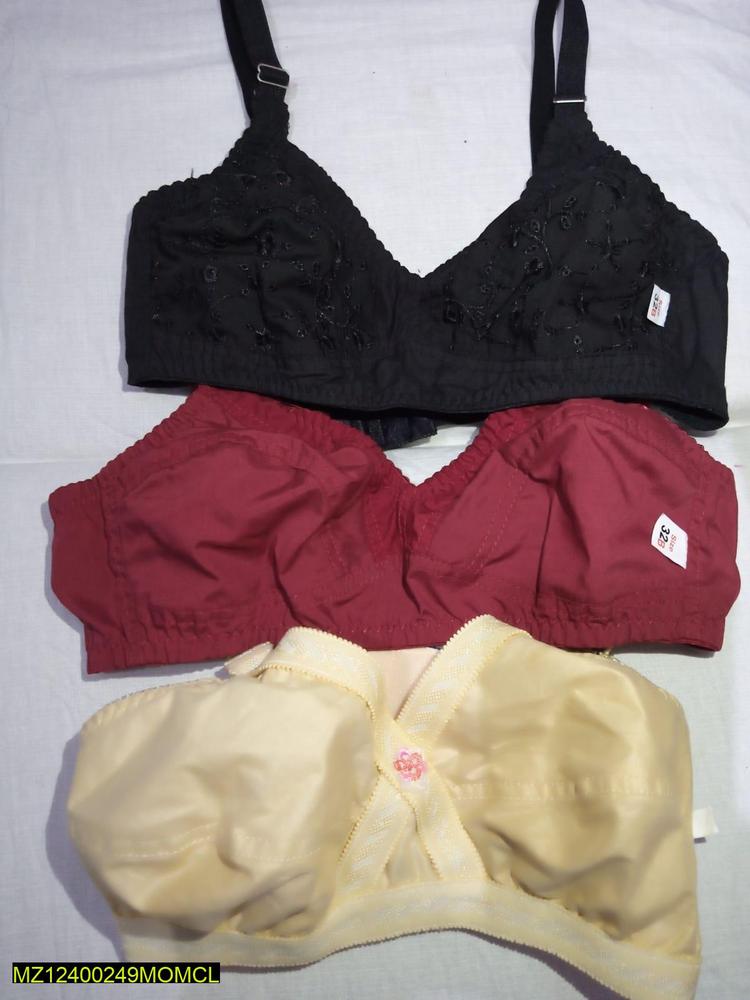 Cotton Bras Pack of 3 Embroidered Black Red Yellow
