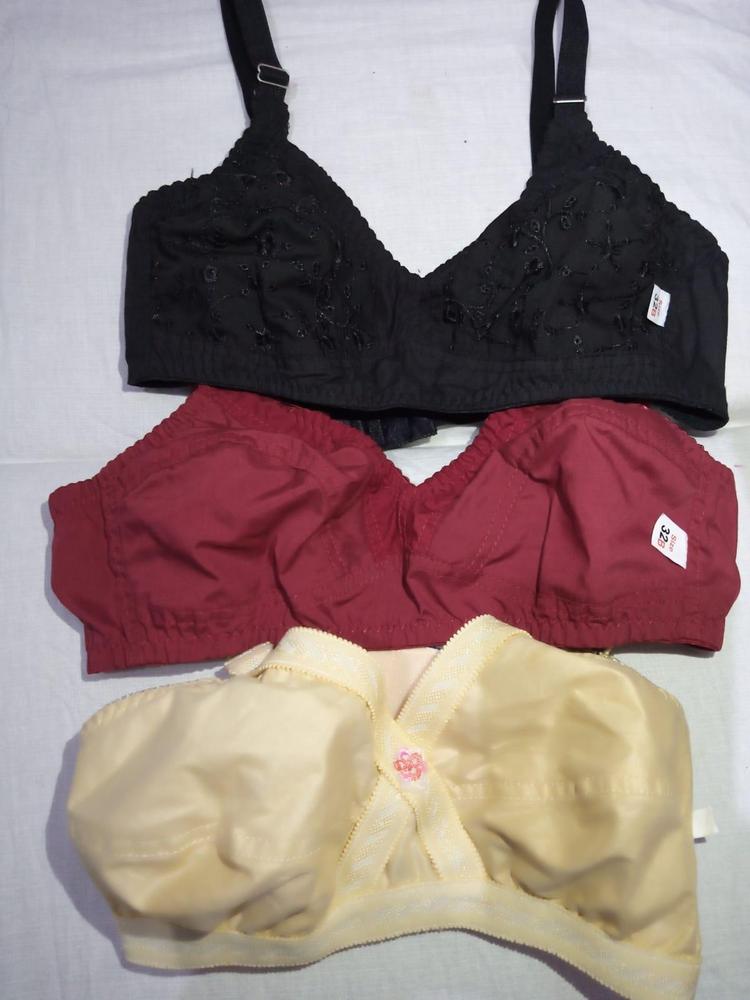 Cotton Bras Pack of 3 Embroidered Black Red Yellow