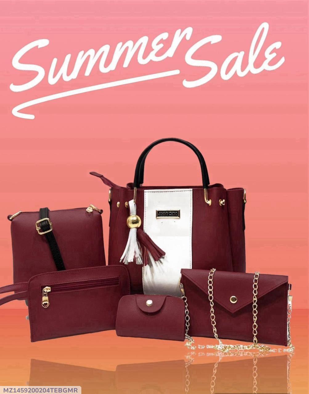 Premium Quality 5-Piece Handbag Set for Girls Maroon Gold