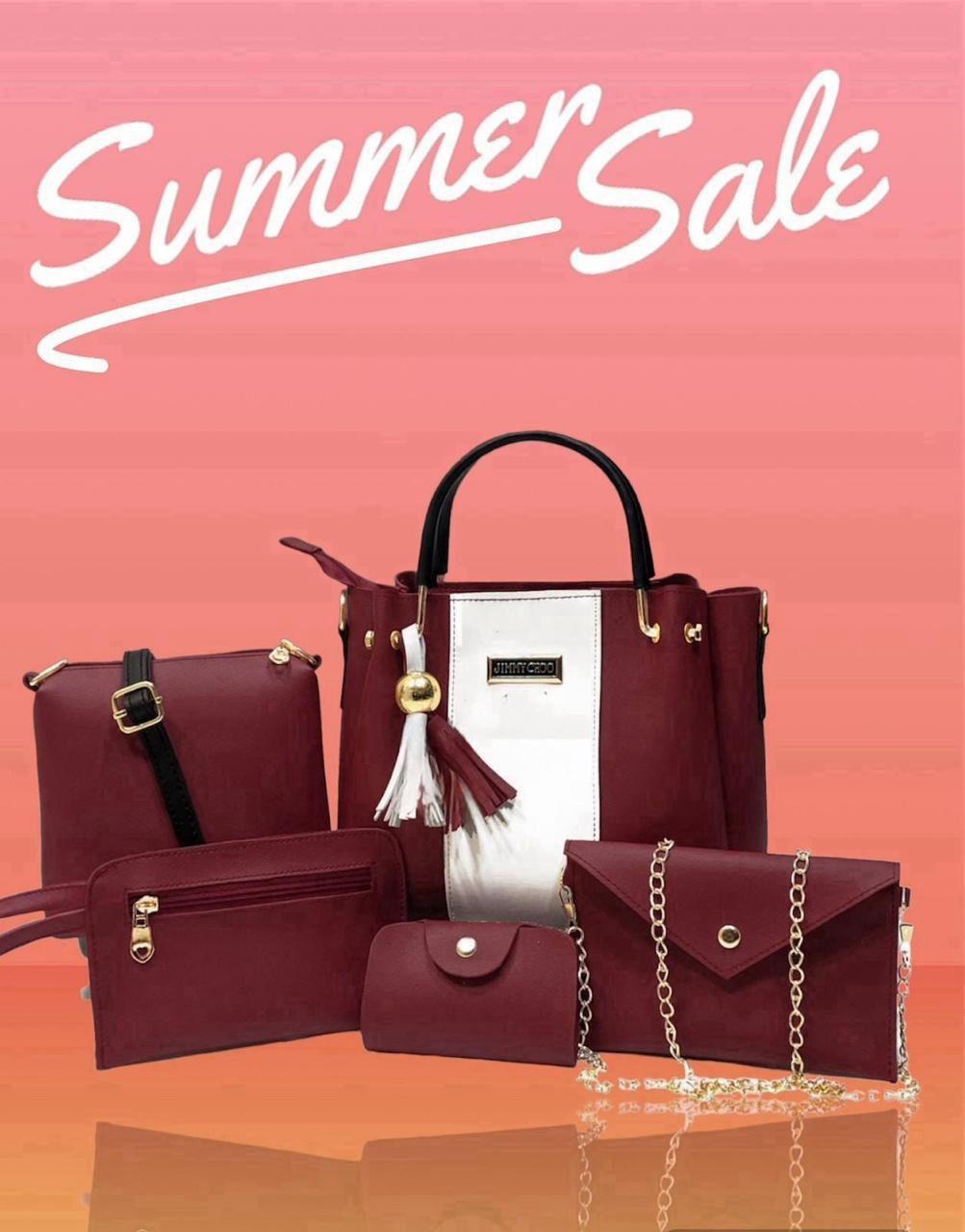 Premium Quality 5-Piece Handbag Set for Girls Maroon Gold