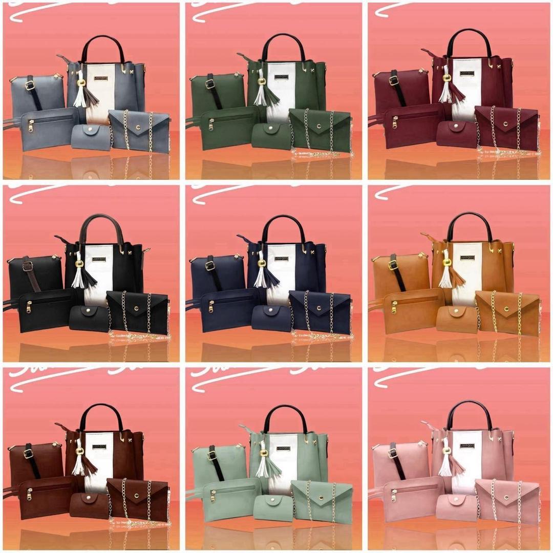 Premium Quality 5-Piece Handbag Set for Girls Maroon Gold