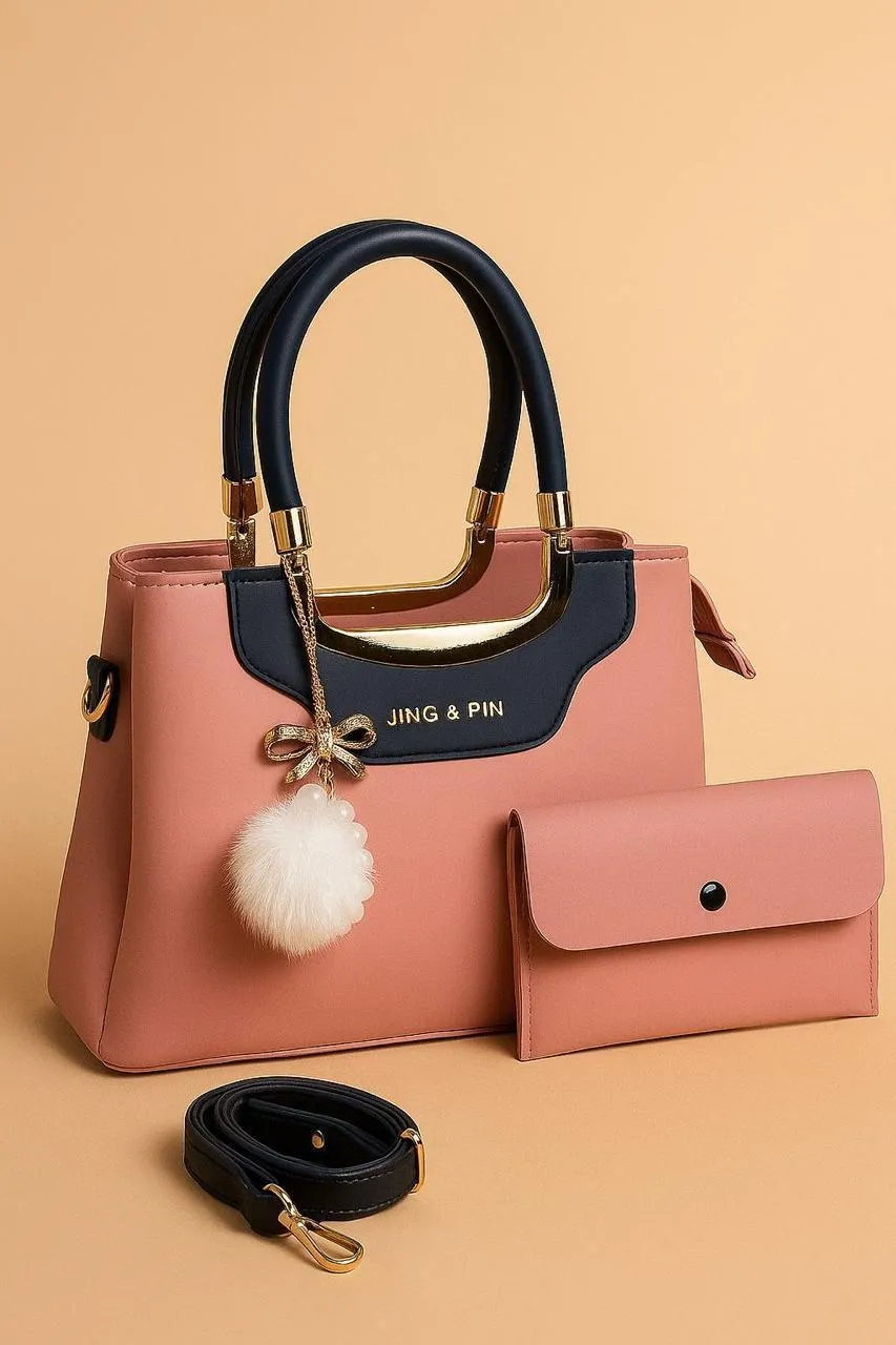 Maroon Black Handbag & Wallet Set for Women