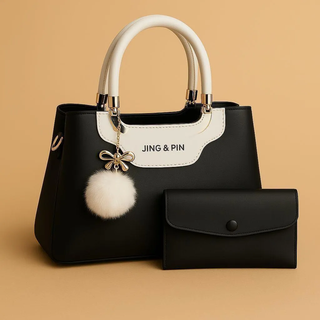 Maroon Black Handbag & Wallet Set for Women