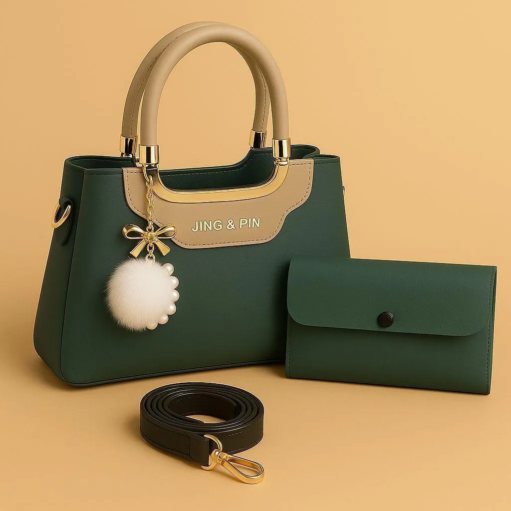 Maroon Black Handbag & Wallet Set for Women