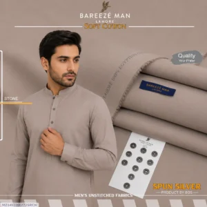Bareeze Man Cotton Unstitched Suit Brown Summer