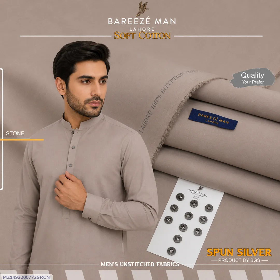 Bareeze Man Cotton Unstitched Suit Brown Summer