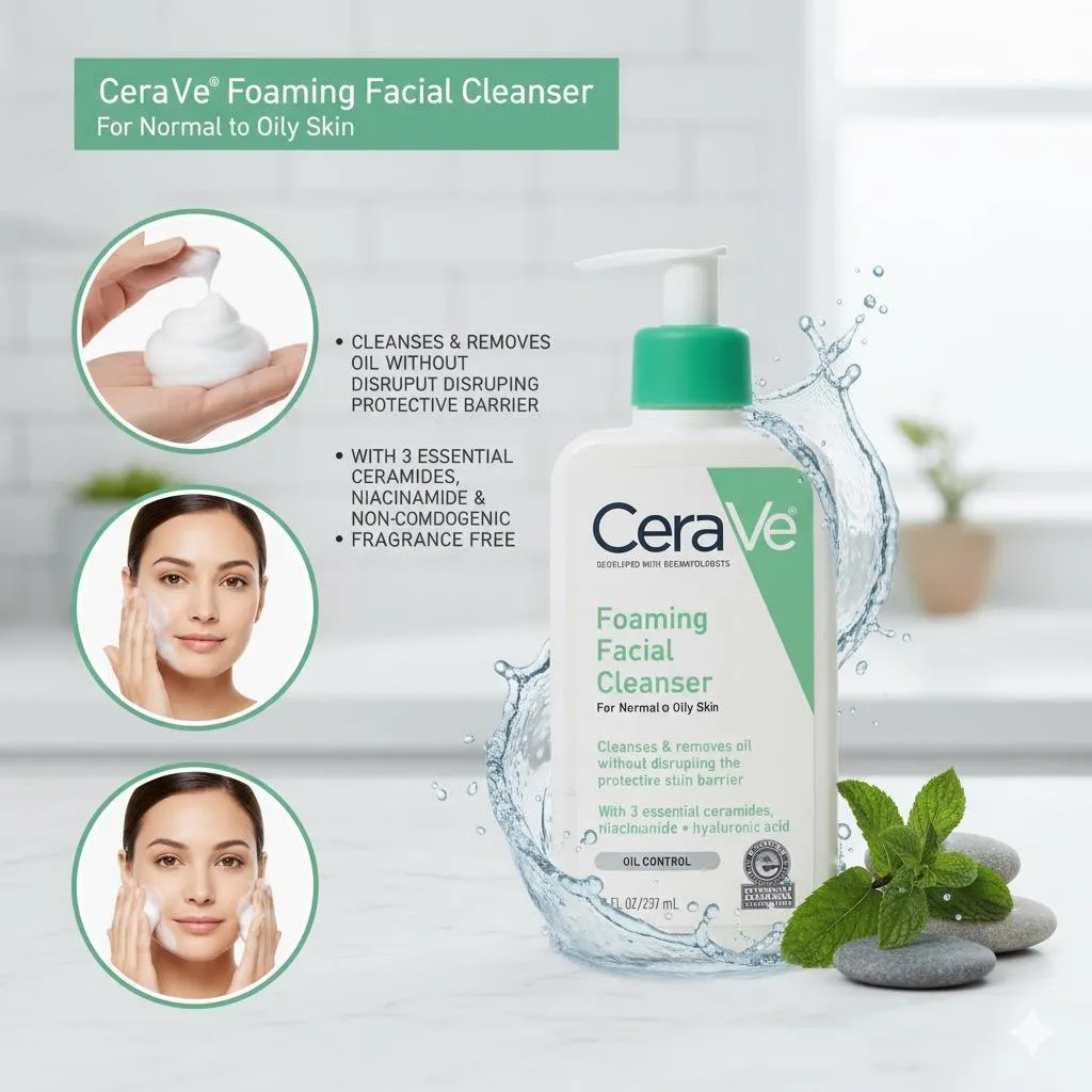 CeraVe Foaming Facial Cleanser 300ml Normal to Oily Skin Whitening & Exfoliating