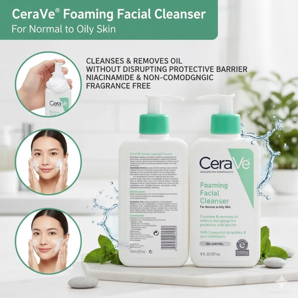 CeraVe Foaming Facial Cleanser 300ml Normal to Oily Skin Whitening & Exfoliating