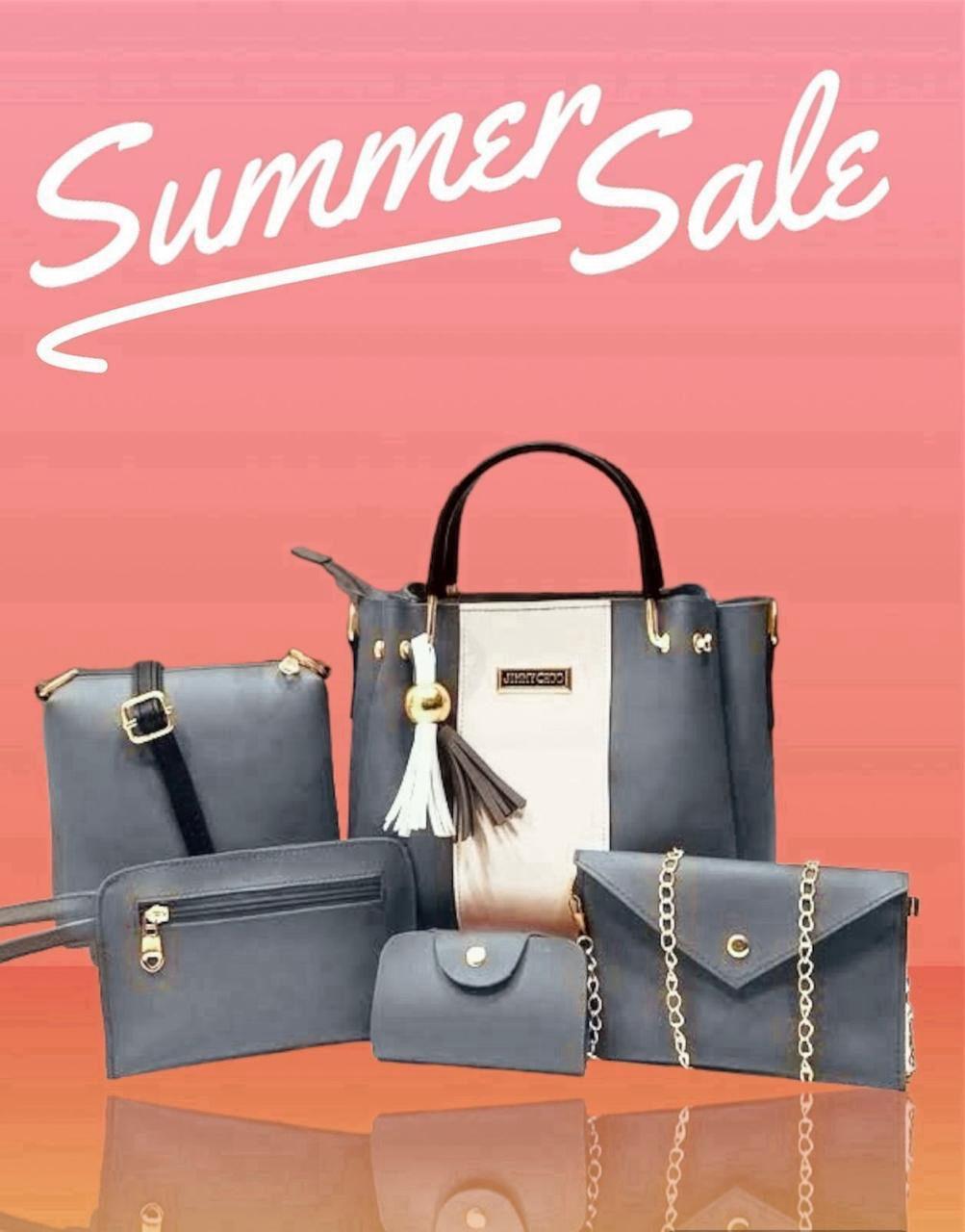 Women's Pink Rexine Handbag Set 5 Pcs