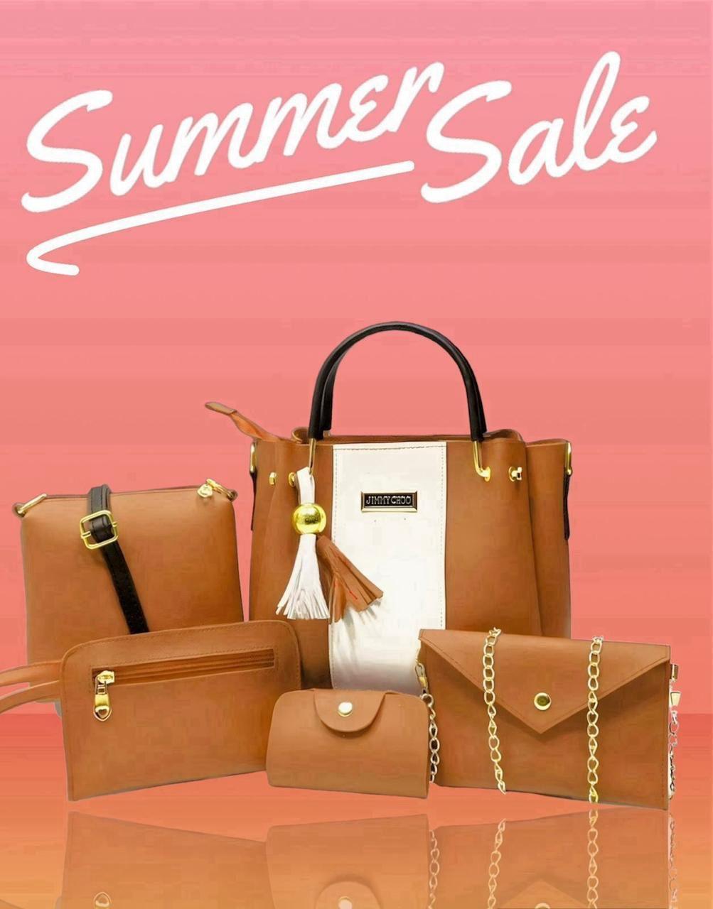 Women's Pink Rexine Handbag Set 5 Pcs
