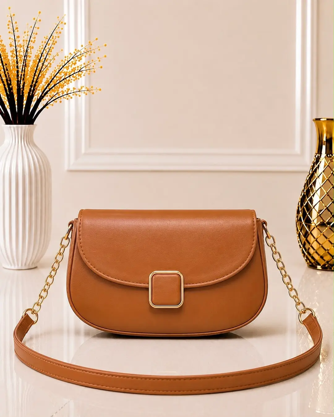 Women's Leather Plain Shoulder Bag