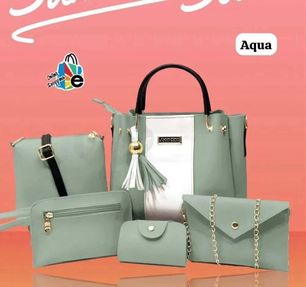 Women's PU Leather Plain Hand Bag Set