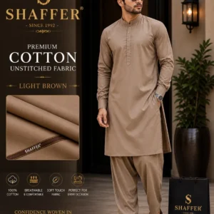 Men Cotton Unstitched Suit Light Brown Summer