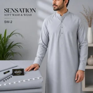 Men’s Grey Wash & Wear Kurta Suit SW-2