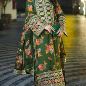 Green Floral Sequin Embroidered 3-Piece Suit for Women