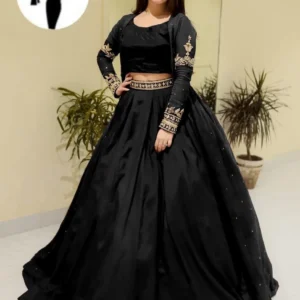 Black 3-Piece Shamoz Silk Gown Set for Eid Party Wear