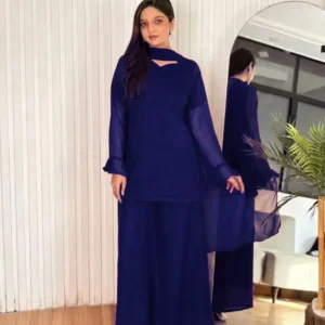 3 Pcs Women’s Stitched Chiffon Plain Suit