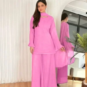 3 Pcs Women’s Stitched Chiffon Plain Suit