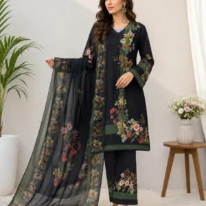 3 Pcs Women’s Stitched Dobby Lawn Printed Suit