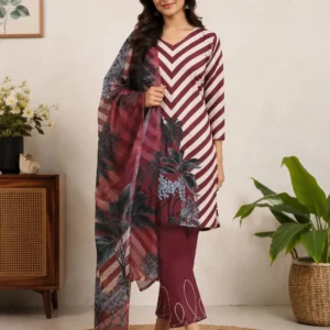 3 Pcs Women’s Stitched Dobby Lawn Printed Suit