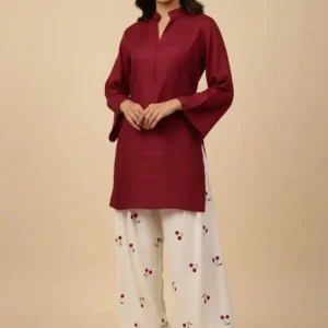 2 Pcs Women’s Stitched Cotton Plain Shirt And Trouser