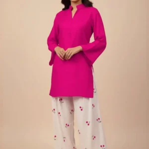 2 Pcs Women’s Stitched Cotton Plain Shirt And Trouser