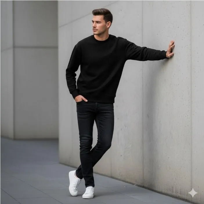 Men's Black Fleece Sweatshirt Winter Casual Wear Pakistan