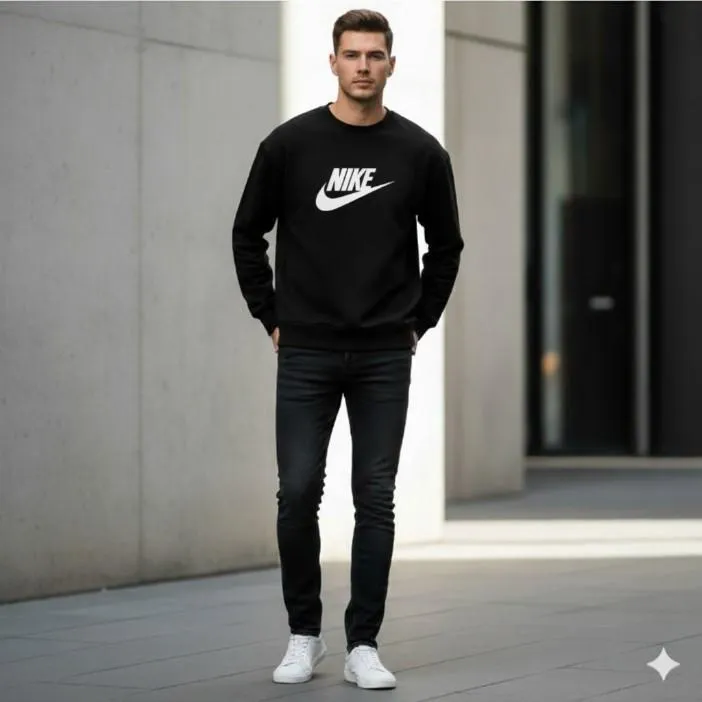 Men's Black Printed Fleece Sweatshirt XL to XXL