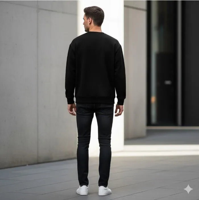 Men's Black Printed Fleece Sweatshirt XL to XXL