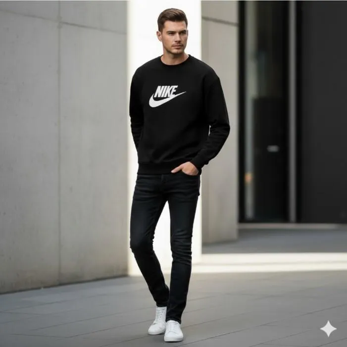 Men's Black Printed Fleece Sweatshirt XL to XXL