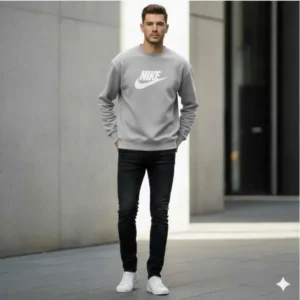 Men Fleece Printed Sweatshirt Grey Winter Warm Pakistan
