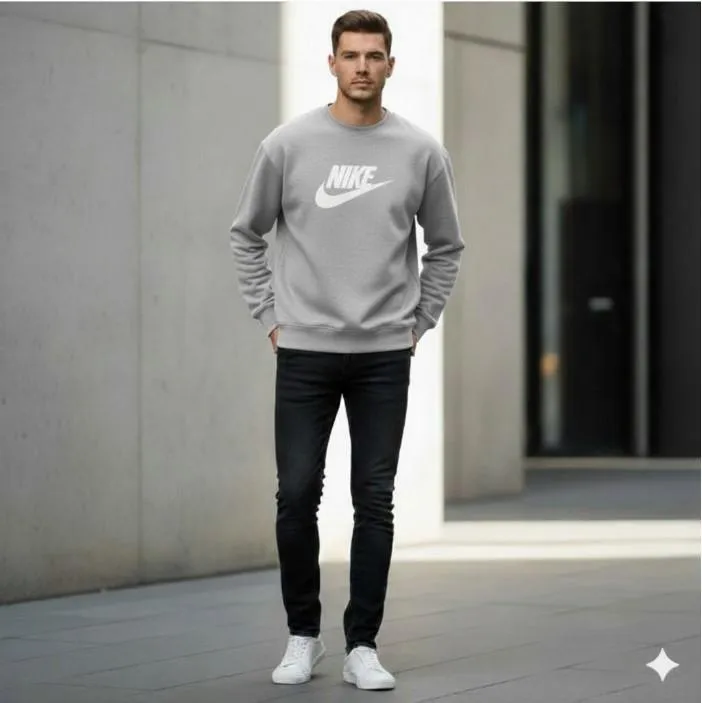 Men Fleece Printed Sweatshirt Grey Winter Warm Pakistan