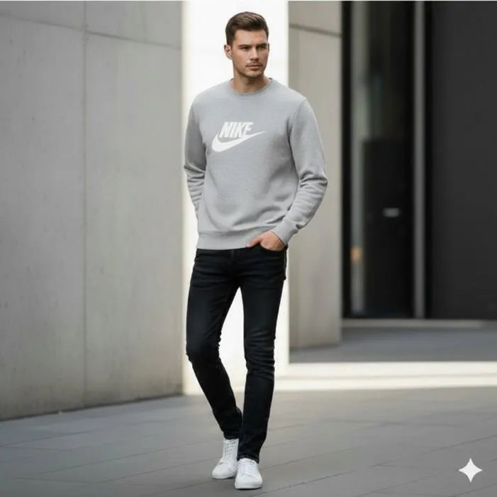 Men Fleece Printed Sweatshirt Grey Winter Warm Pakistan