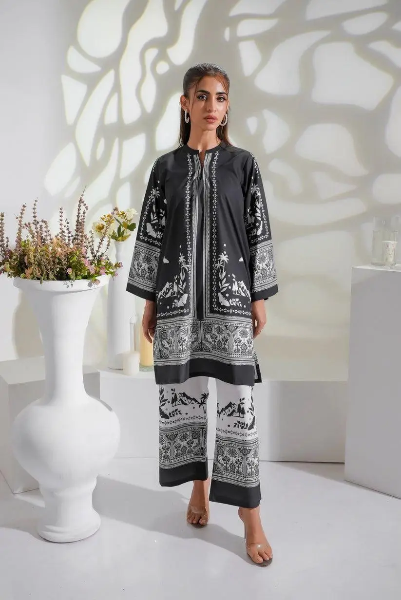 2 Pcs Women's Stitched Doria Lawn Printed Shirt And Trouser