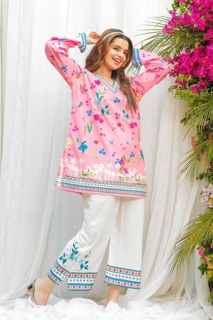 2 Pcs Women's Stitched Doria Lawn Printed Shirt And Trouser