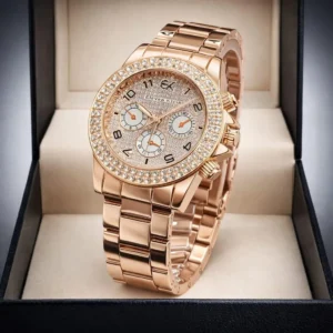Women’s Rose Gold Crystal Watch with Bracelet Strap