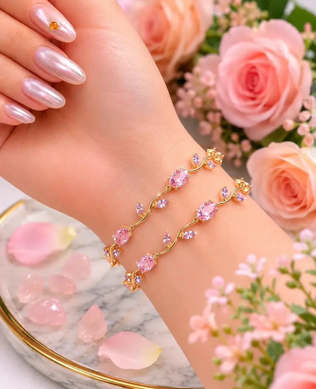 Golden Base Pink Trending Tulip Braclet QWJ-187