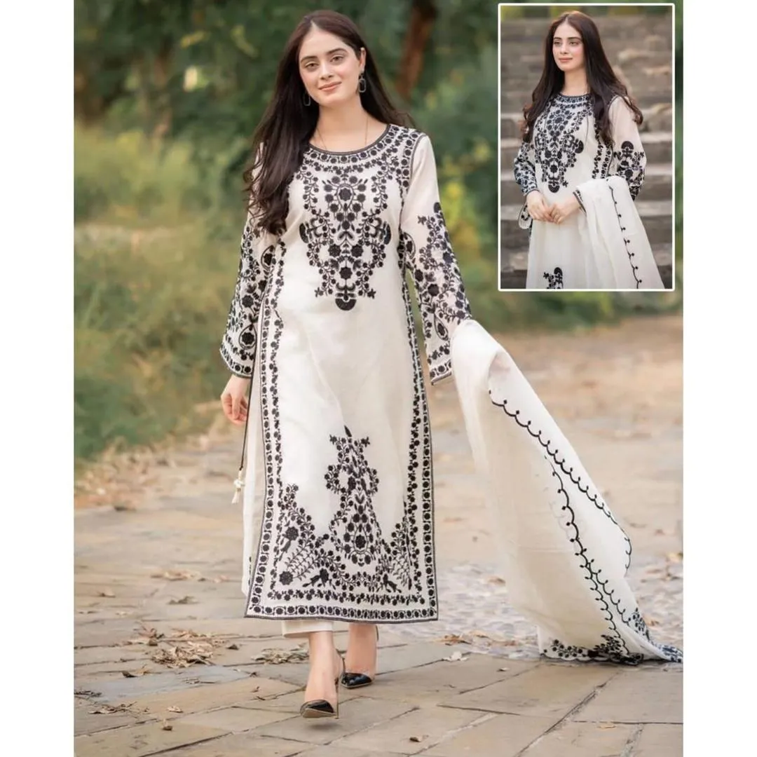 White Embroidered 3-Piece Suit for Eid & Weddings