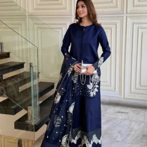 Silver Gold Sequence Embroidered 3Pcs Pakistani Suit