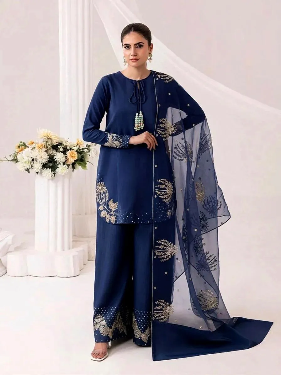 Silver Gold Sequence Embroidered 3Pcs Pakistani Suit