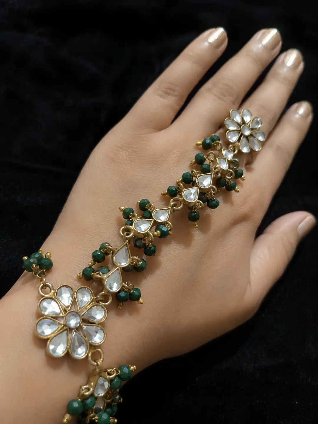 1 Pc Indian Design Gold Plated Kundan Chain Bracelet