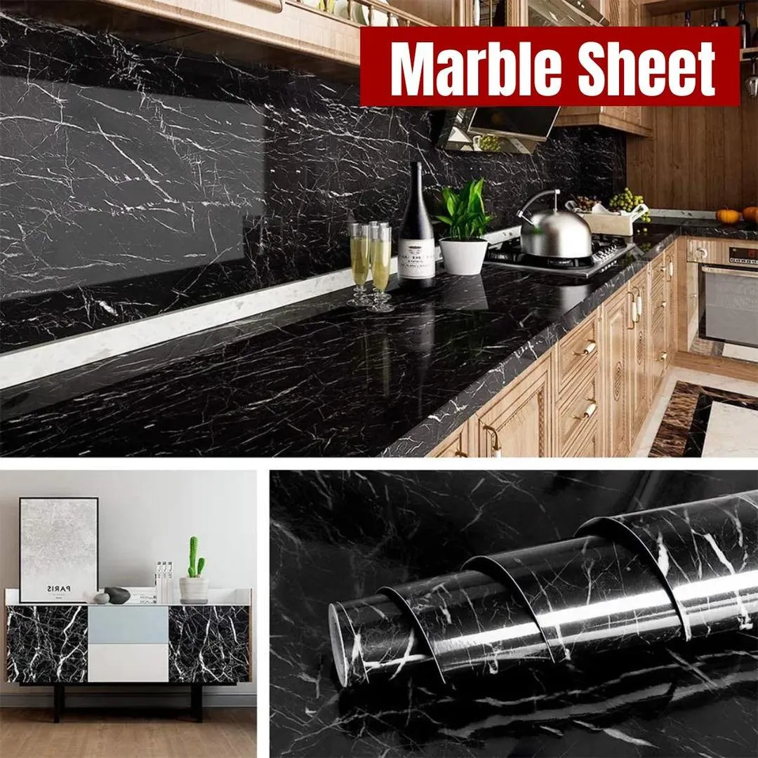 DIY Design Wall Marble Sheet Black and White