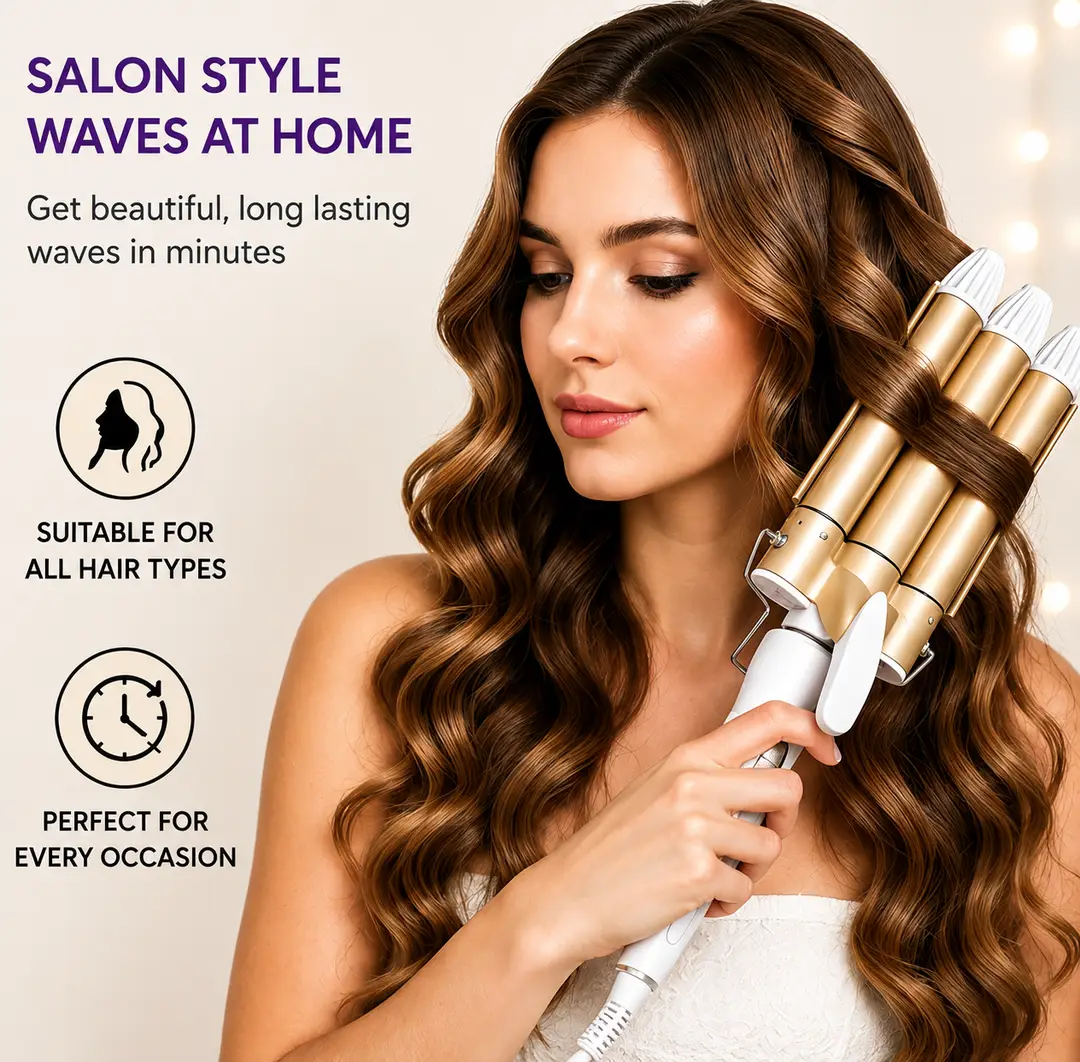 PTIKOONN Professional 3 Barrel Hair Curler Ceramic Hair Waver 60W Fast Heating Hair Styling Iron