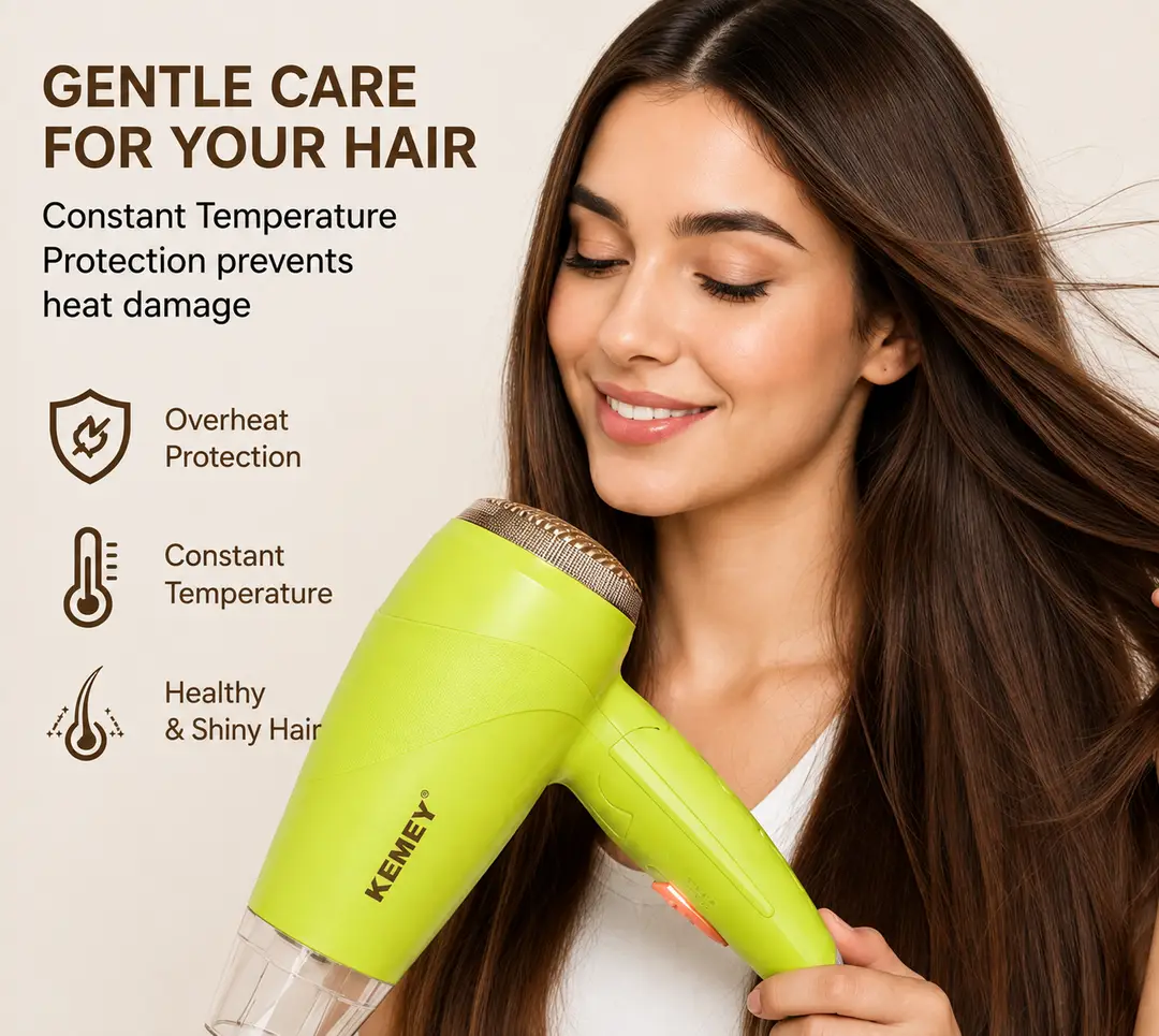 KEMEY KM-6821 Professional Hair Dryer 2000W | Hot & Cool Air | Foldable Handle | Overheat Protection